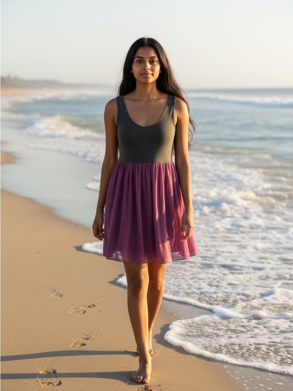 Matilda Jane Charcoal Gray & Plum Sleeveless Midi Dress
